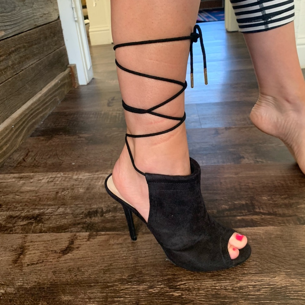 Brand new! Black suede peep toe heels